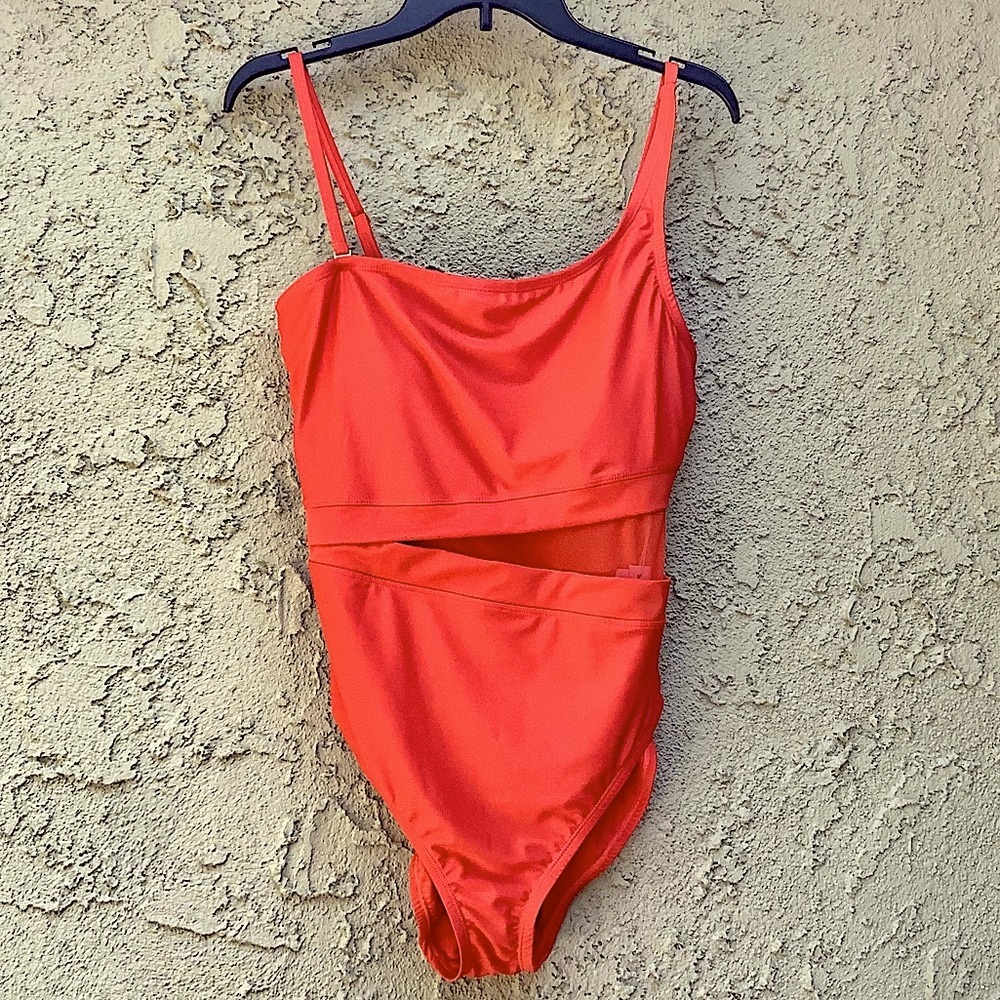 Bleu Rod Beattie Bright Orange Side Mesh Cutout Swimsuit, 14 - Picture 3 of 7